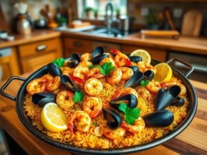 Paella de frutos do mar completa