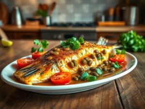 Peixe ao Molho de Alcaparras com Toque Brasileiro