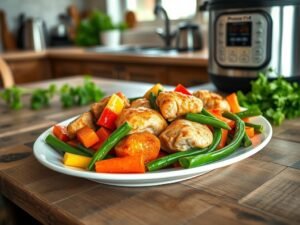 Frango Cozido na Panela de Pressão com Legumes Coloridos