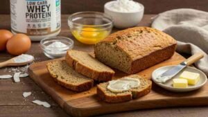 Pão low carb com whey protein e coco