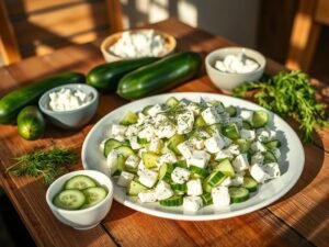 Salada de queijo cottage com pepino refrescante