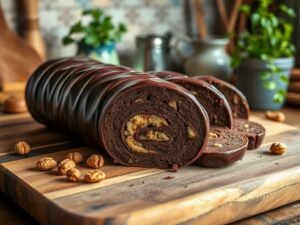 Rocambole Low Carb Recheado de Chocolate e Nozes